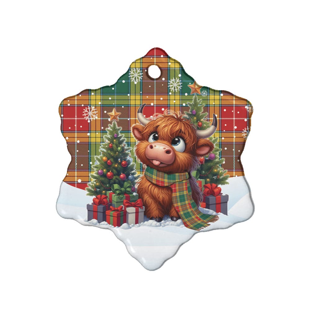 Scottish Buchanan Old Sett Tartan Ceramic Ornament Cute Highland Cow Christmas - Image 6