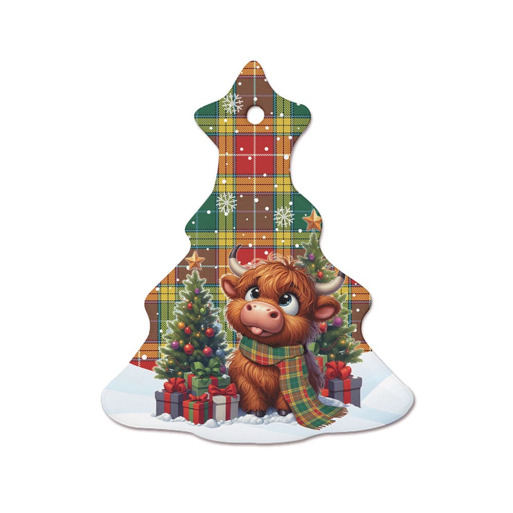 Scottish Buchanan Old Sett Tartan Ceramic Ornament Cute Highland Cow Christmas - Image 7