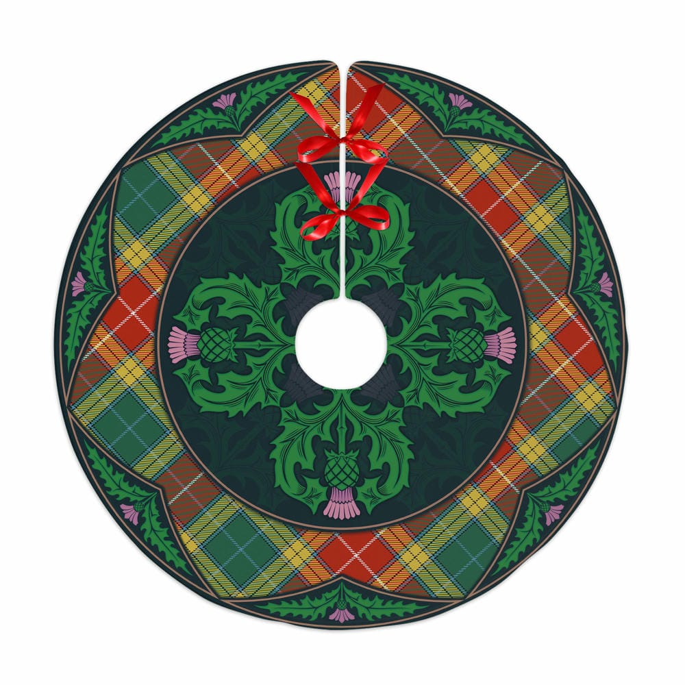 Scottish Buchanan Old Sett Tartan Christmas Tree Skirt Old Scottish Thistle Flower