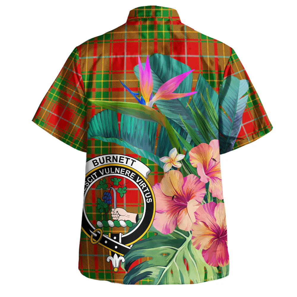Scottish Burnett Ancient Clan Badge Tartan Hawaiian Shirt Bouquet Tropical Style - Image 3