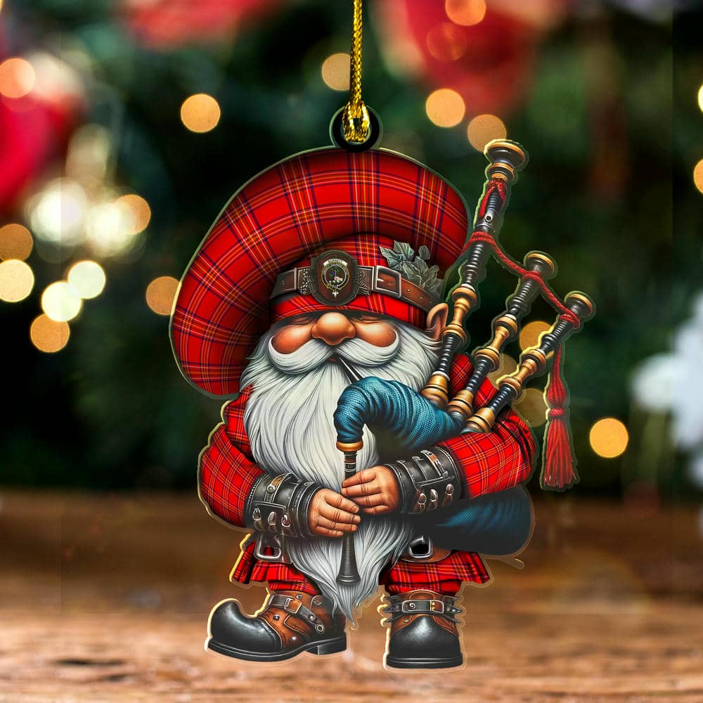 Scottish Burnett Clan Badge Tartan Bagpiper Gnome Ornament