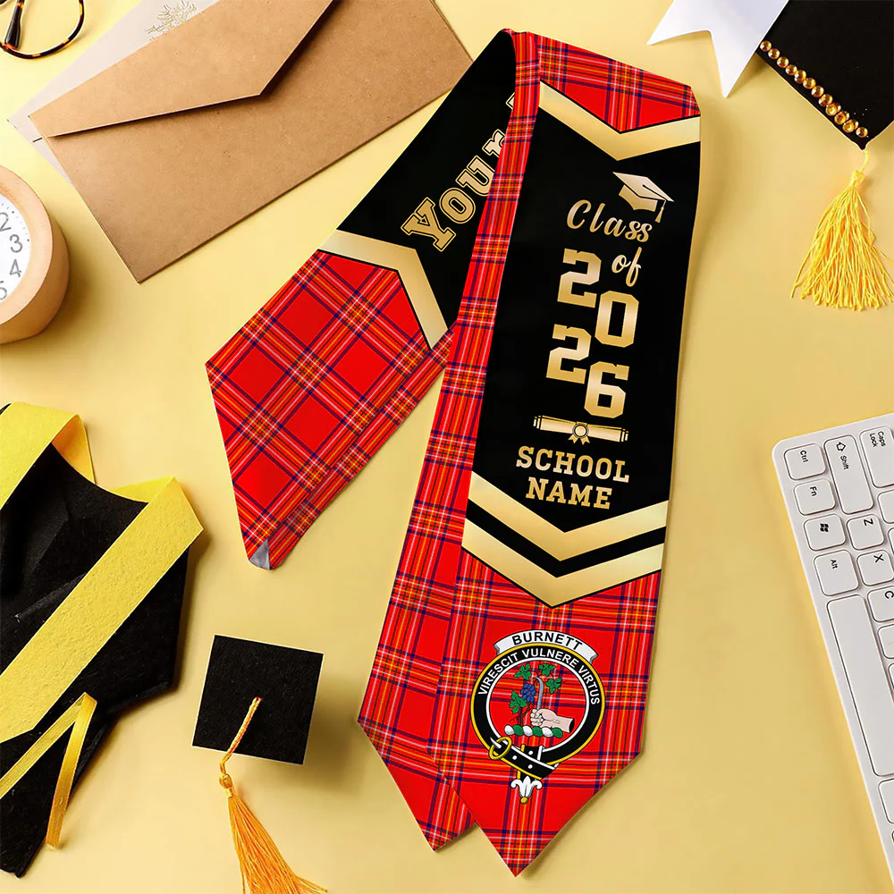 Scottish Burnett Modern Clan Badge Tartan Graduation Stole Black Gold Honor - Image 4