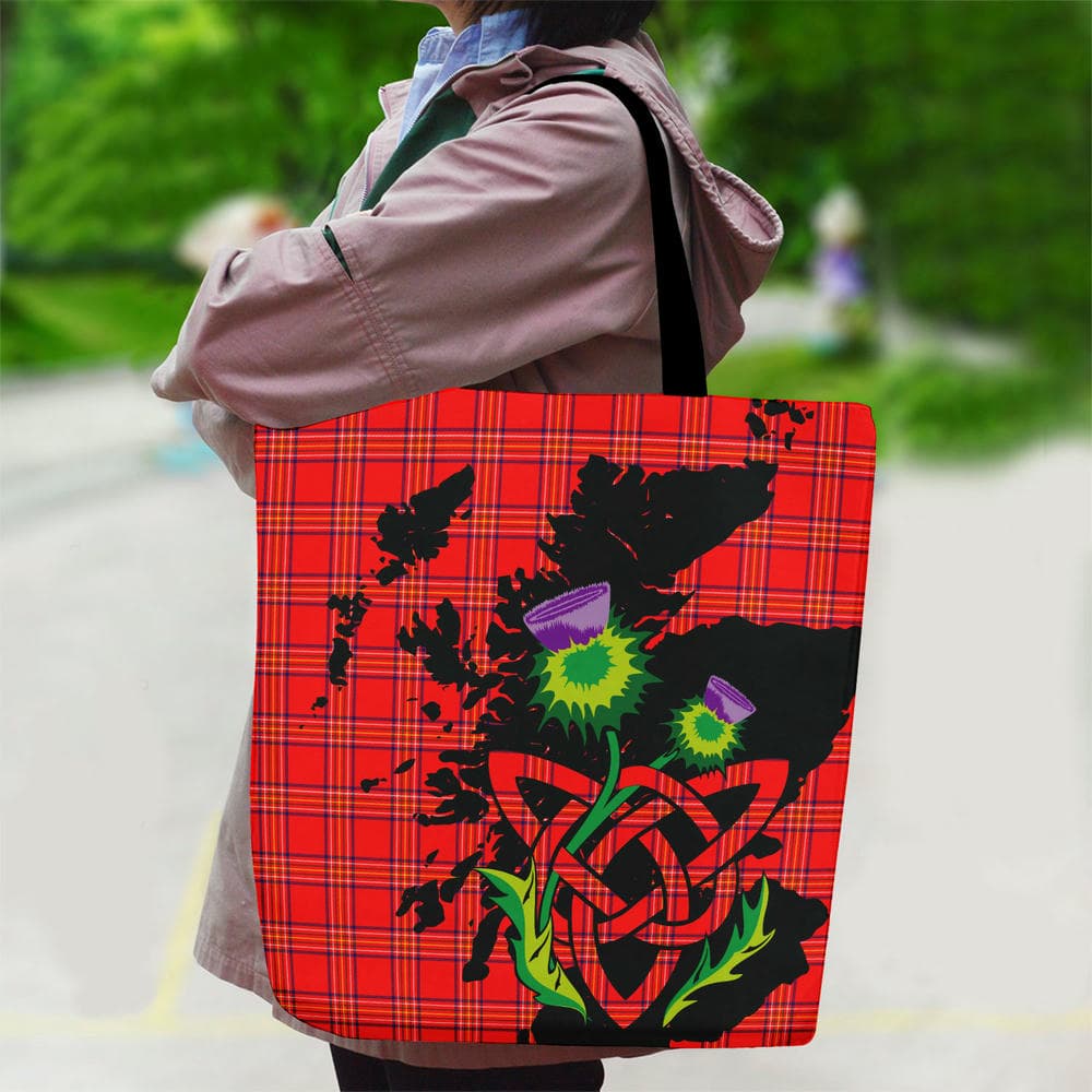 Scottish Burnett Modern Tartan Canvas Bag With Shoulder Strap With Thistle - Image 2