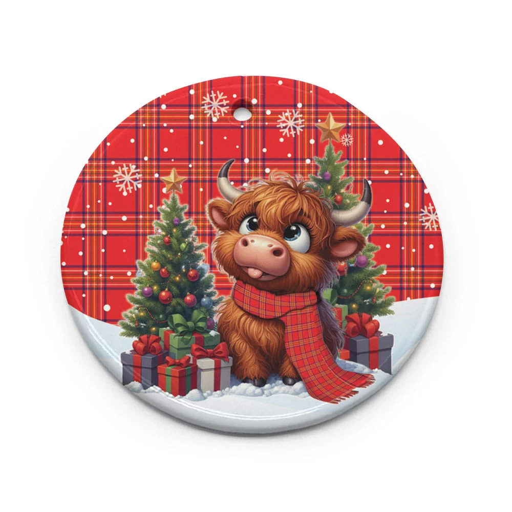 Scottish Burnett Modern Tartan Ceramic Ornament Cute Highland Cow Christmas - Image 2