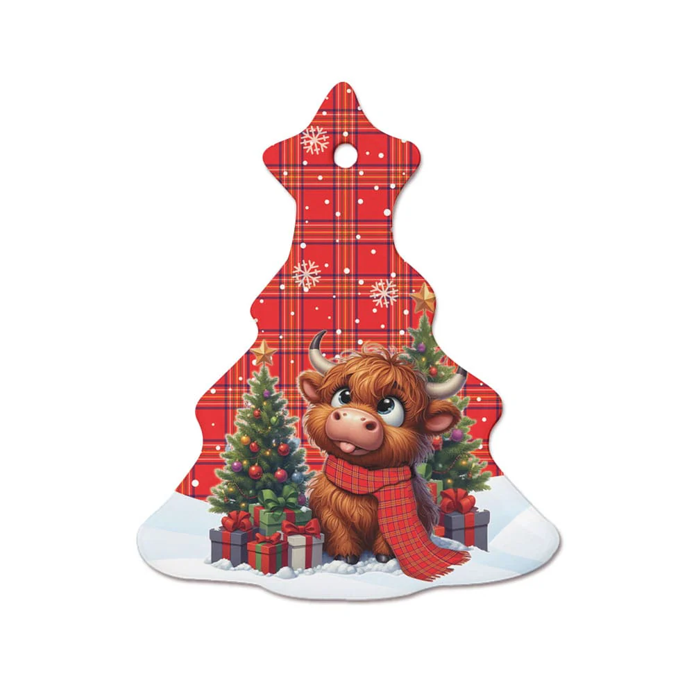 Scottish Burnett Modern Tartan Ceramic Ornament Cute Highland Cow Christmas - Image 7