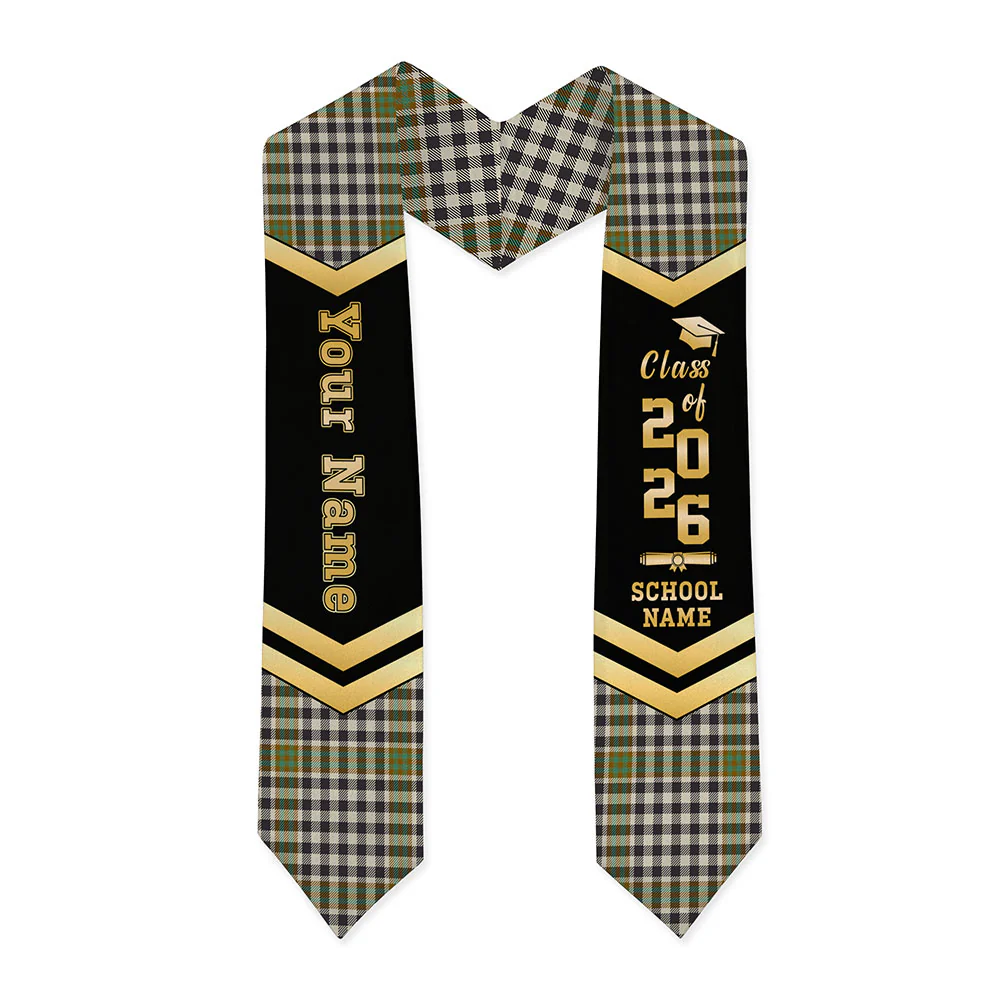 Scottish Burns Check Clan Badge Tartan Graduation Stole Black Gold Honor - Image 3