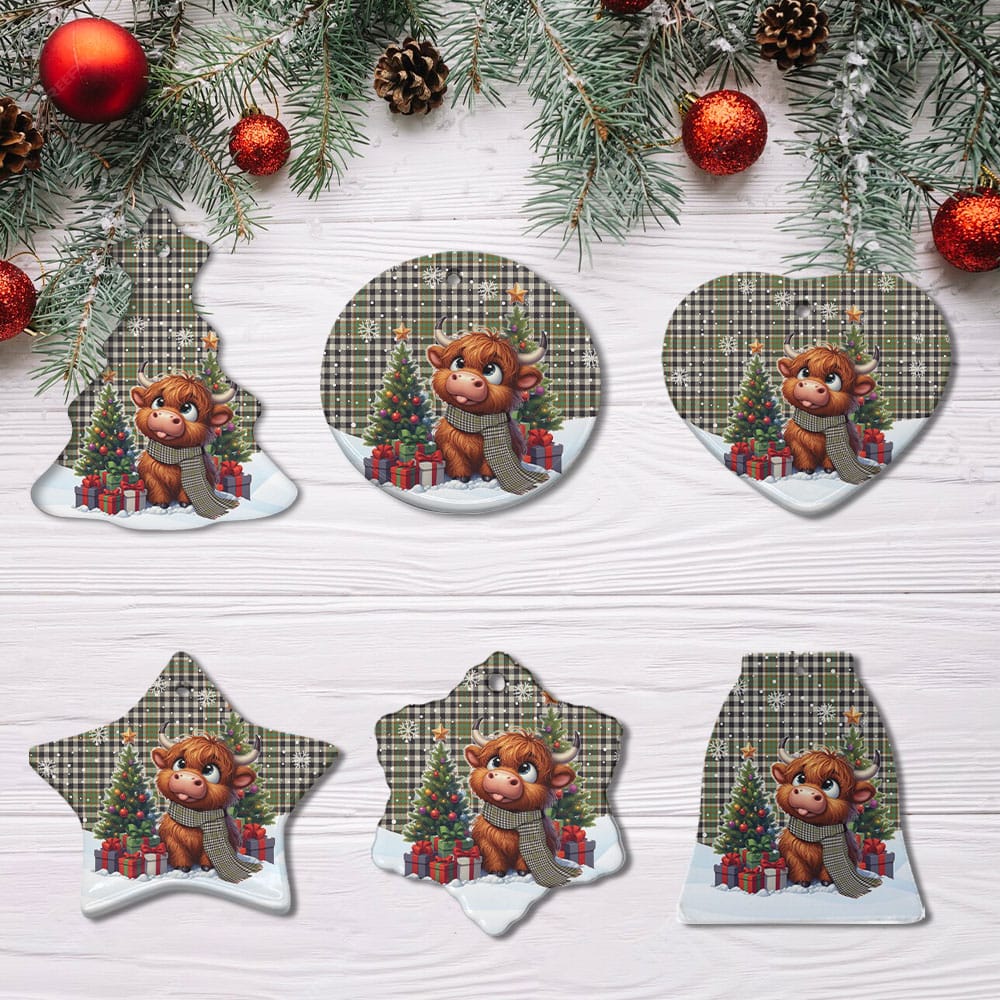 Scottish Burns Check Tartan Ceramic Ornament Cute Highland Cow Christmas