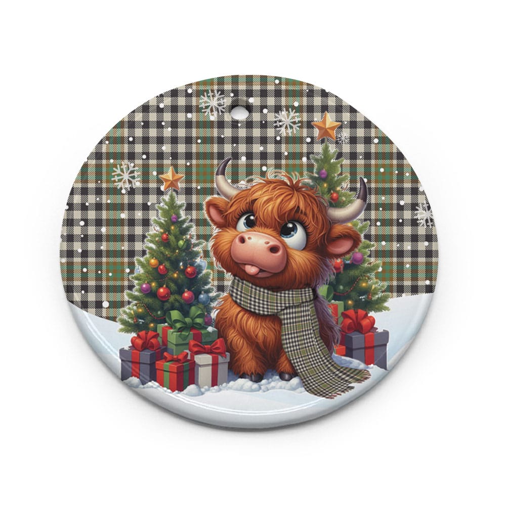 Scottish Burns Check Tartan Ceramic Ornament Cute Highland Cow Christmas - Image 2