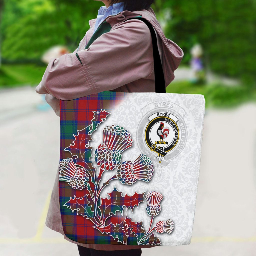 Scottish Byres Clan Badge Tartan Canvas Bag With Shoulder Straps - Thistle Flowers Style - Image 2
