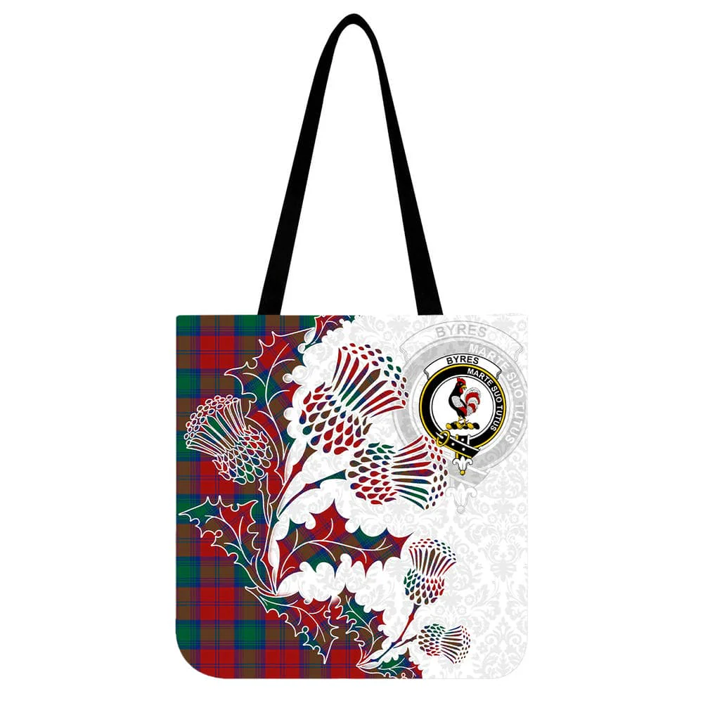 Scottish Byres Clan Crest Tartan Tote Bag - Thistle Flowers Style