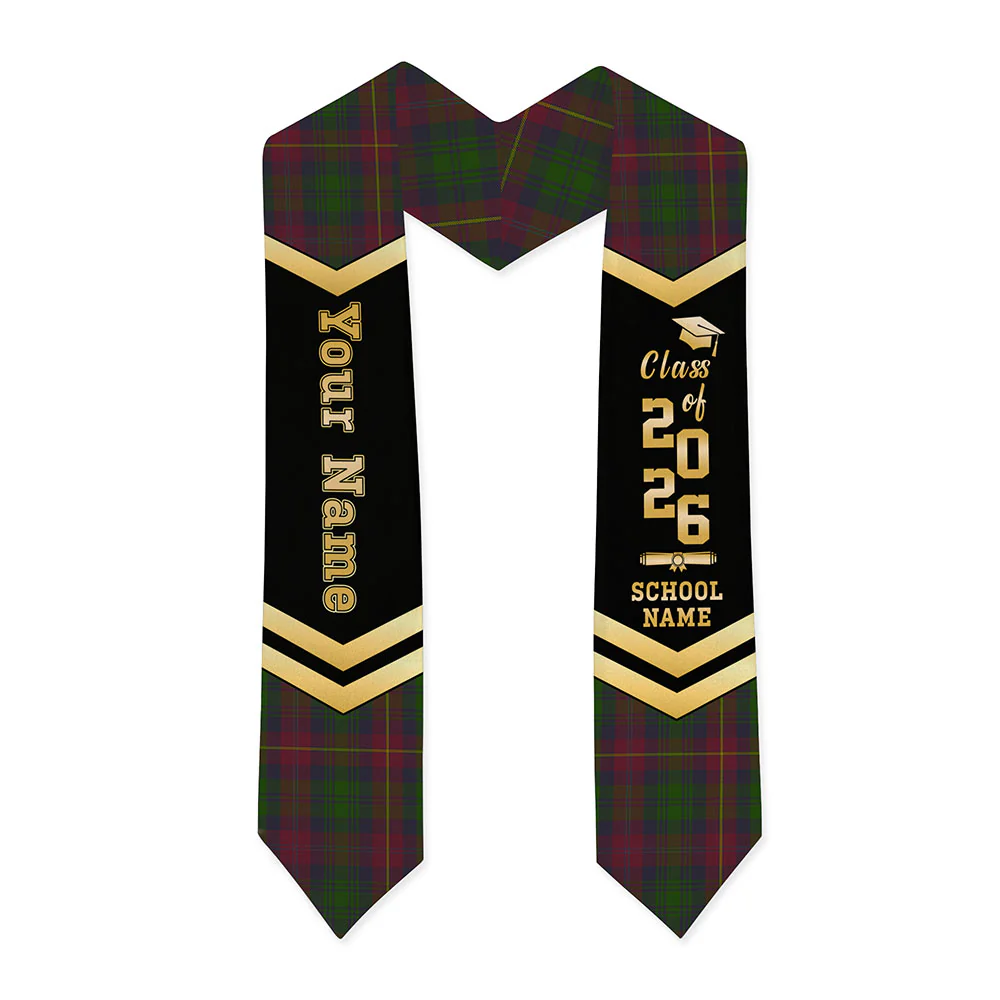 Scottish Cairns Clan Badge Tartan Graduation Stole Black Gold Honor - Image 3