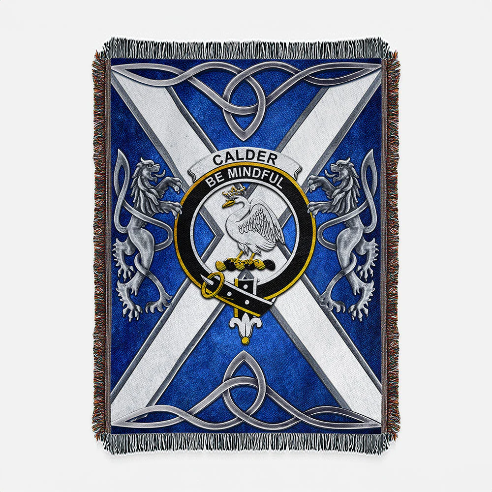Scottish Calder (Calder Campbell) Clan Badge Woven Blanket Silver Rampant Lion Emblem