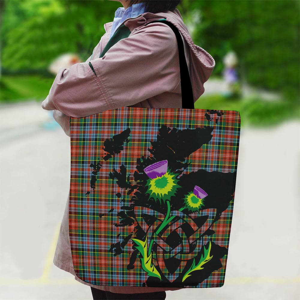 Scottish Caledonia Ancient Tartan Canvas Bag With Shoulder Strap With Thistle - Image 2