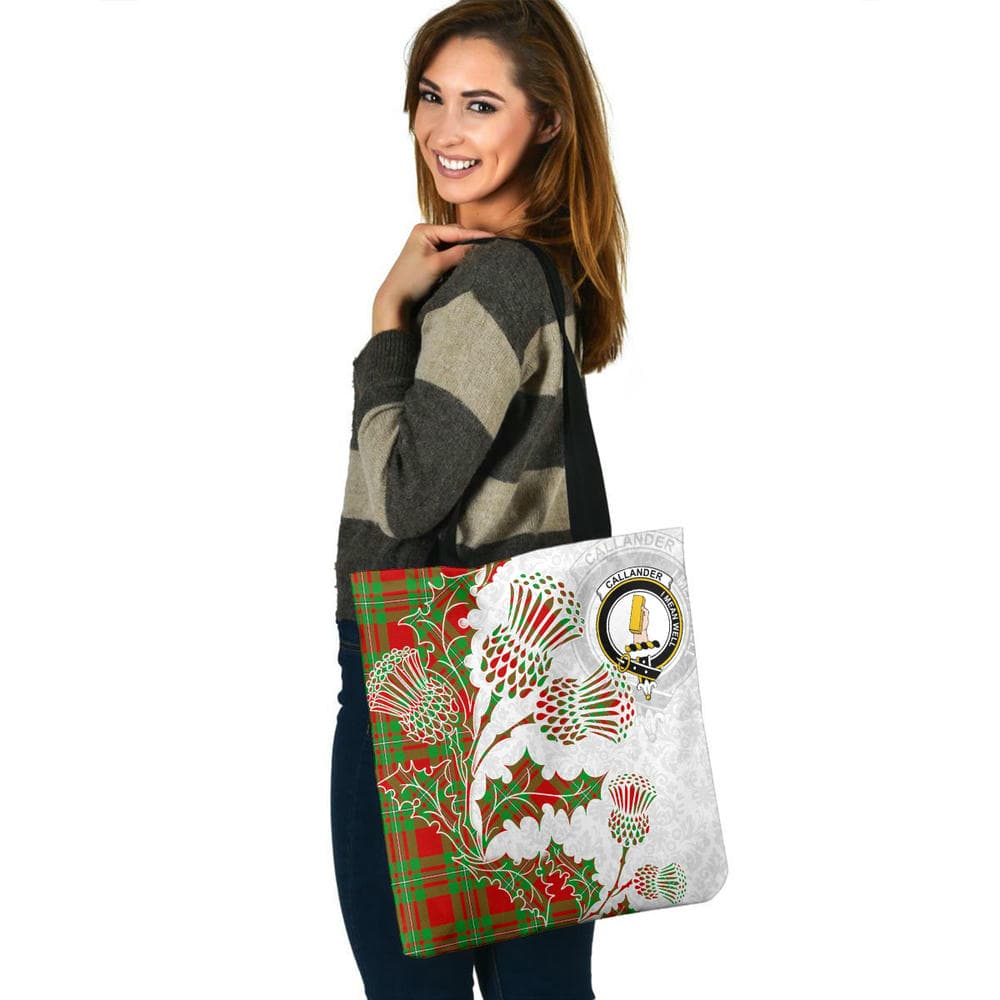 Scottish Callander Clan Crest Tartan Tote Bag - Thistle Flowers Style - Image 3