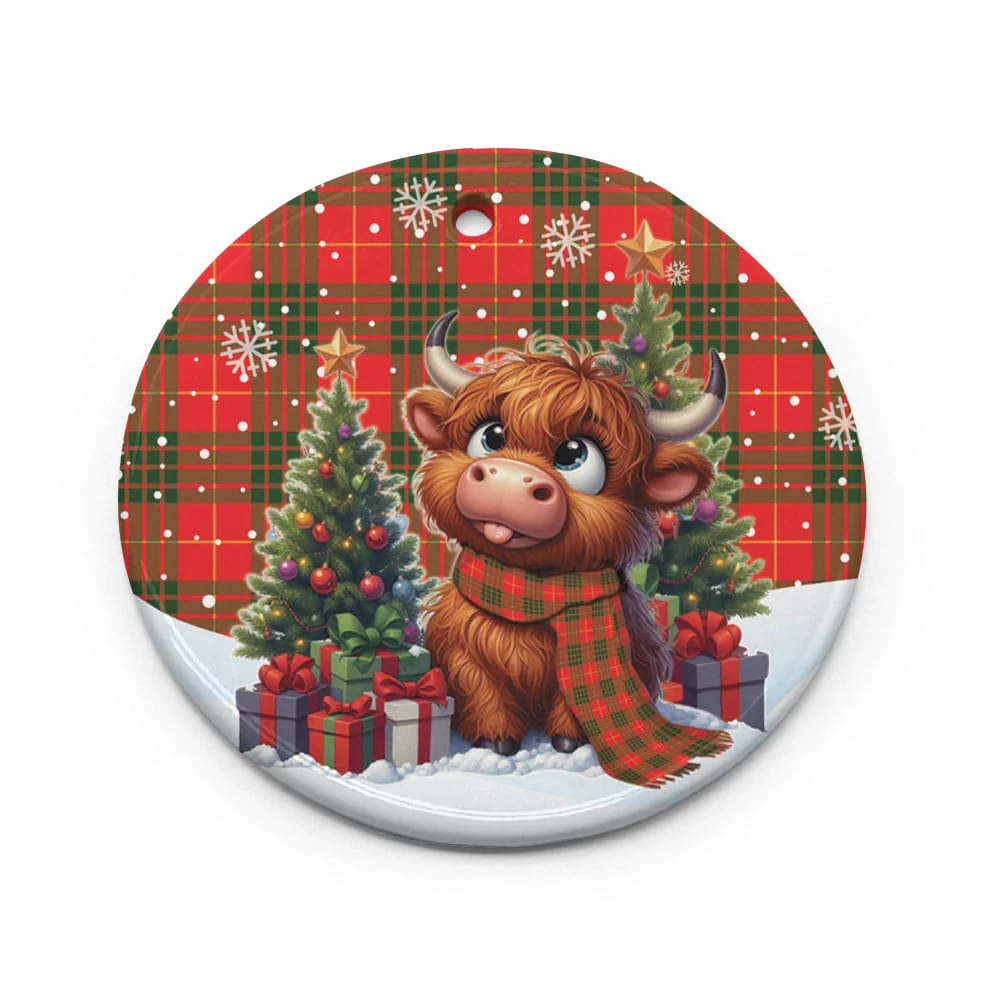 Scottish Cameron Modern Tartan Ceramic Ornament Cute Highland Cow Christmas - Image 2