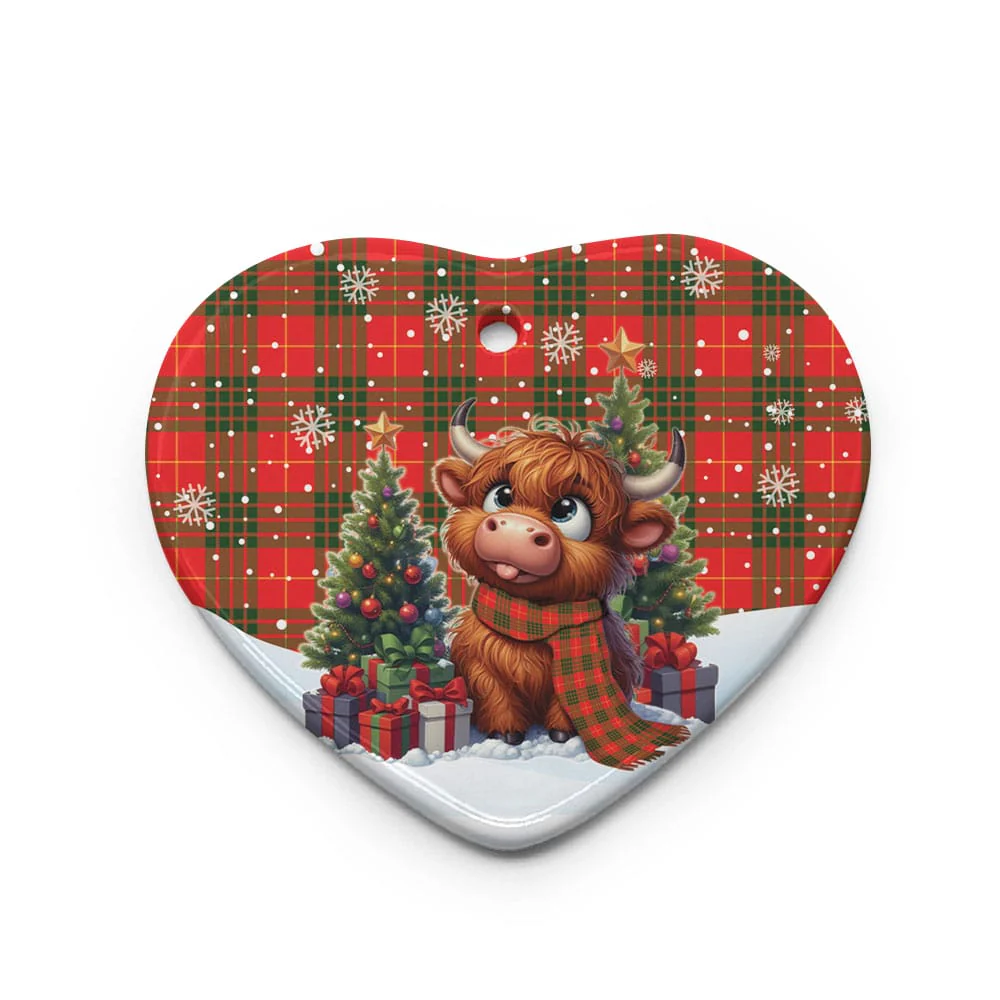 Scottish Cameron Modern Tartan Ceramic Ornament Cute Highland Cow Christmas - Image 3