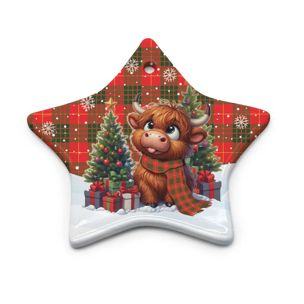 Scottish Cameron Modern Tartan Ceramic Ornament Cute Highland Cow Christmas - Image 5