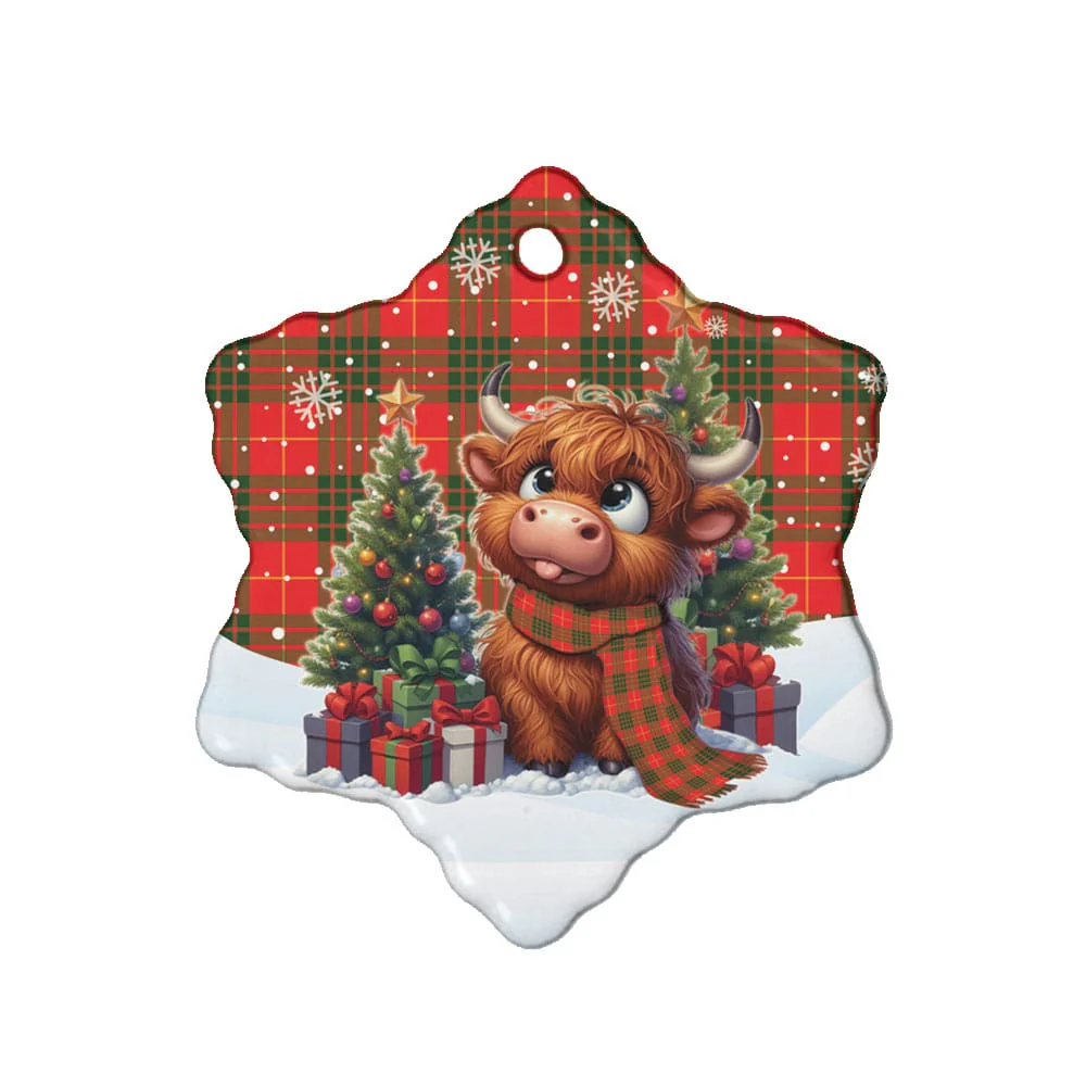 Scottish Cameron Modern Tartan Ceramic Ornament Cute Highland Cow Christmas - Image 6
