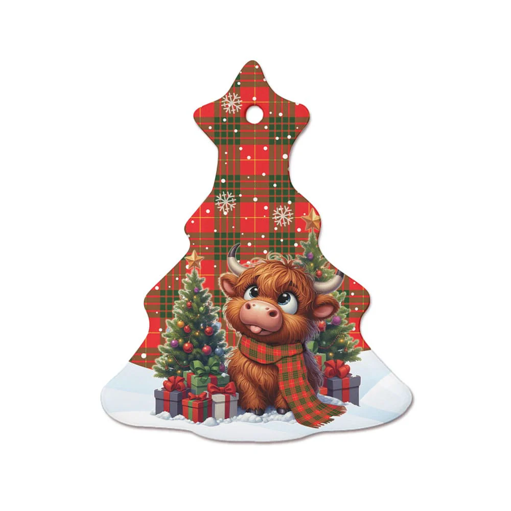 Scottish Cameron Modern Tartan Ceramic Ornament Cute Highland Cow Christmas - Image 7