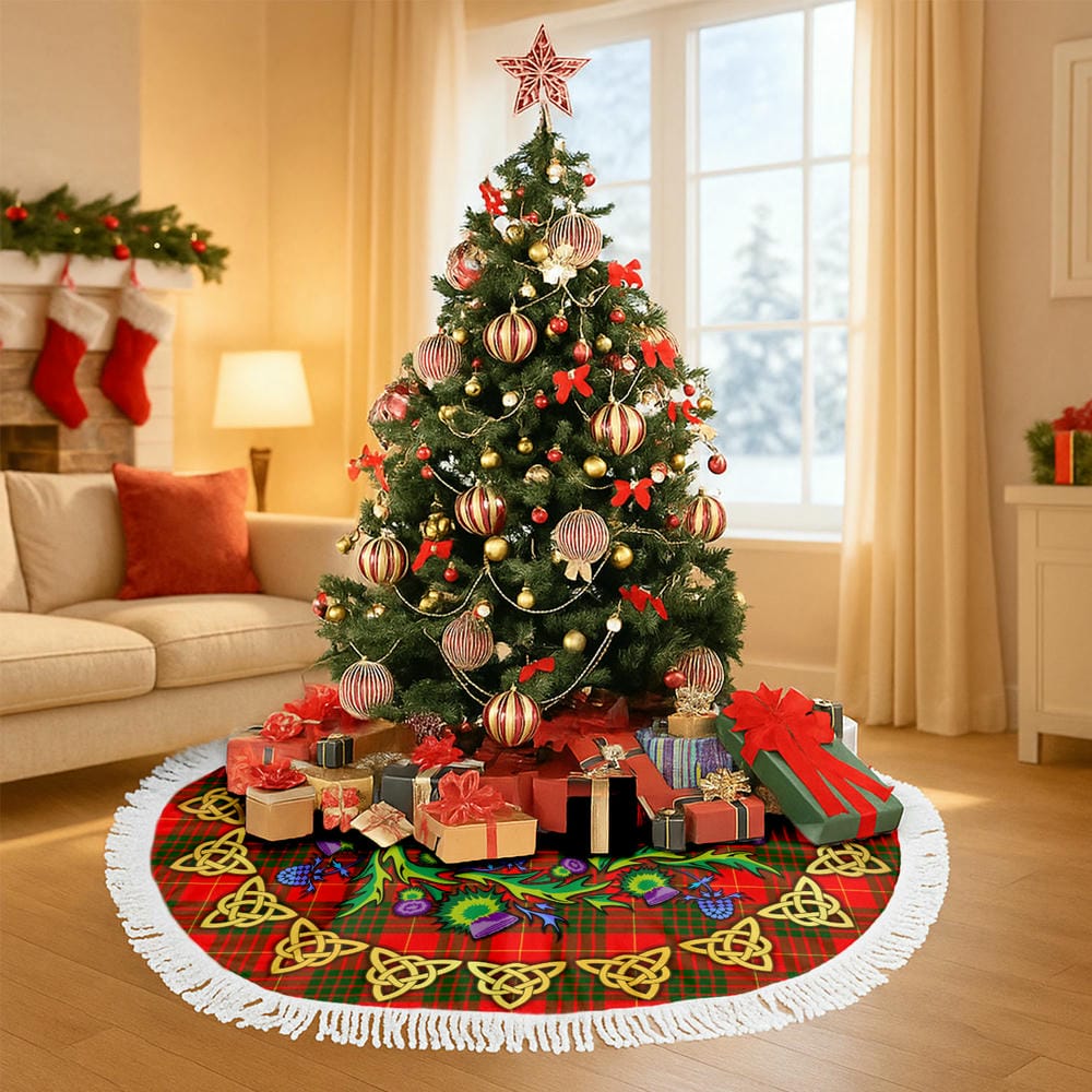 Scottish Cameron Modern Tartan Thistle Celtic Knot Christmas Tree Skirt - Image 6