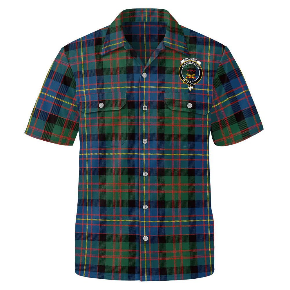 Scottish Cameron of Erracht Ancient Clan Badge Tartan Short Sleeve Work Shirt - Image 2