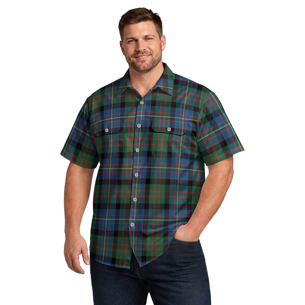 Scottish Cameron of Erracht Ancient Clan Badge Tartan Short Sleeve Work Shirt - Image 4