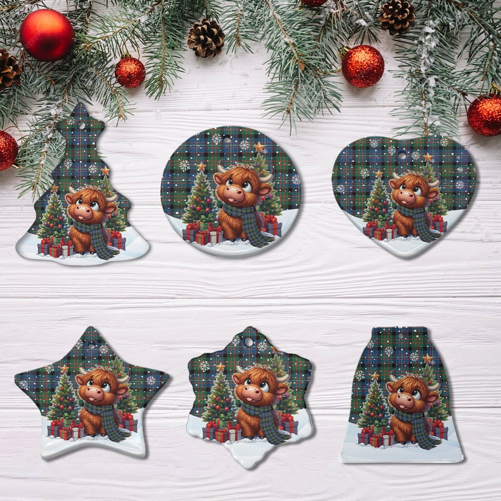 Scottish Cameron of Erracht Ancient Tartan Ceramic Ornament Cute Highland Cow Christmas