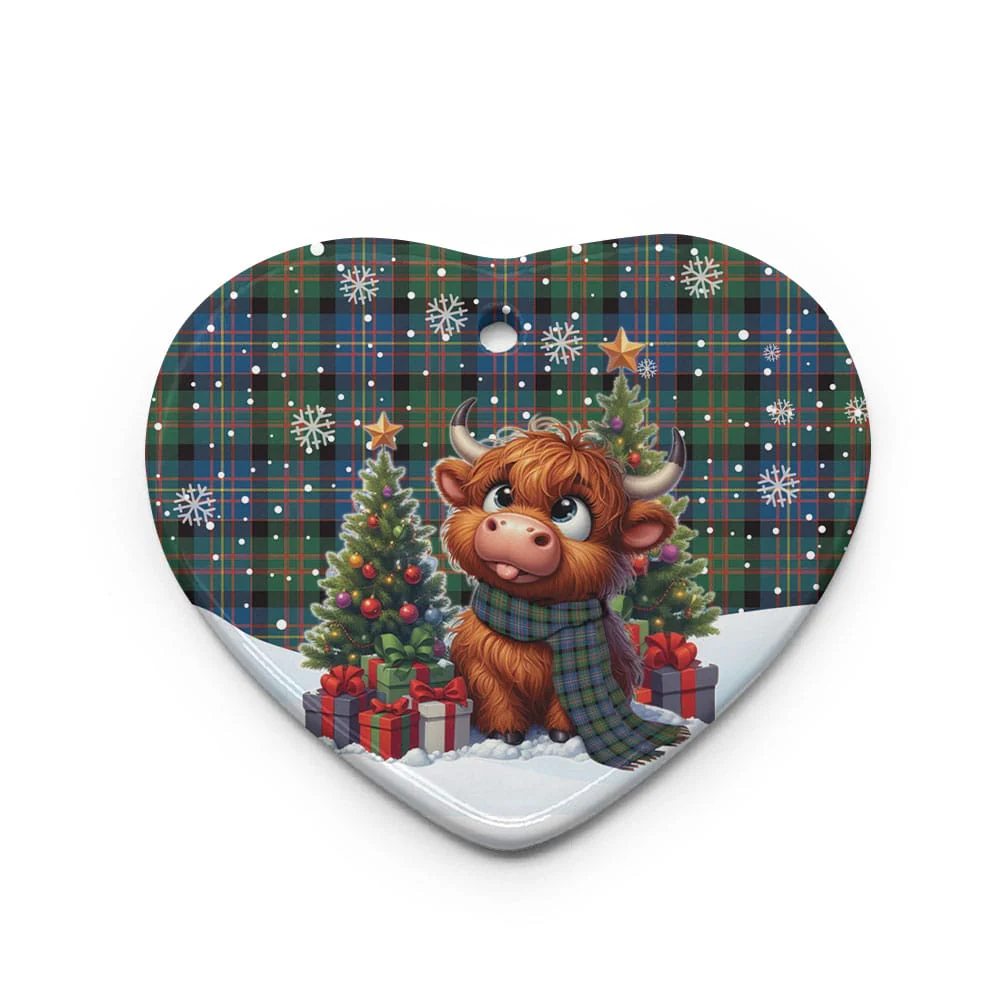 Scottish Cameron of Erracht Ancient Tartan Ceramic Ornament Cute Highland Cow Christmas - Image 3