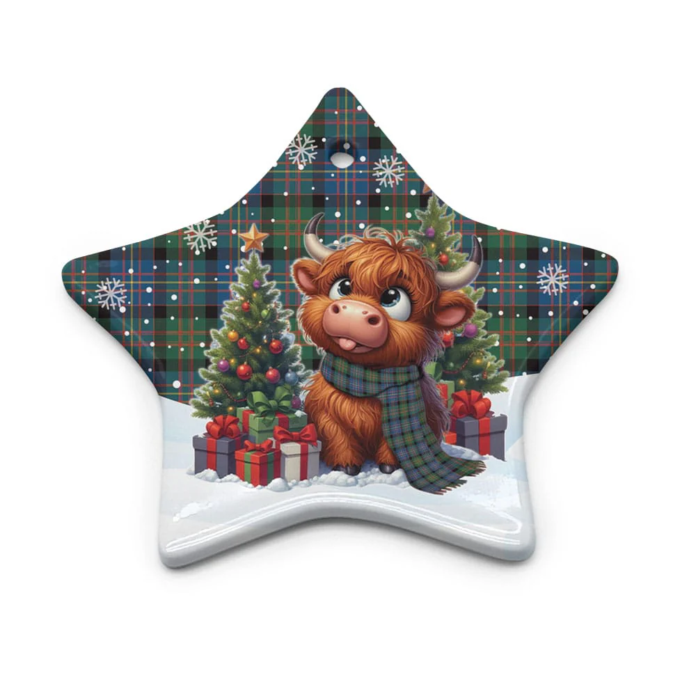 Scottish Cameron of Erracht Ancient Tartan Ceramic Ornament Cute Highland Cow Christmas - Image 5