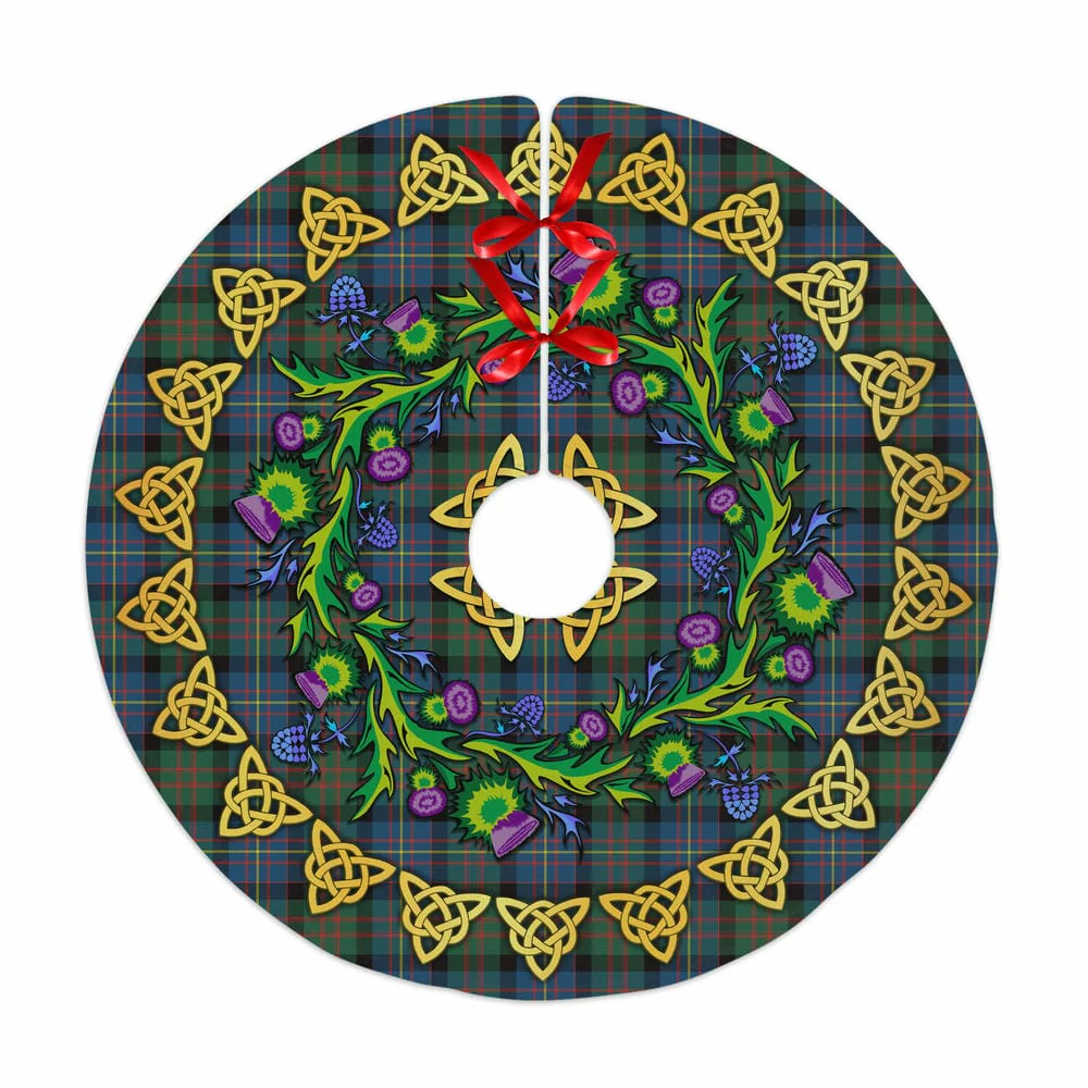 Scottish Cameron of Erracht Ancient Tartan Thistle Celtic Knot Christmas Tree Skirt
