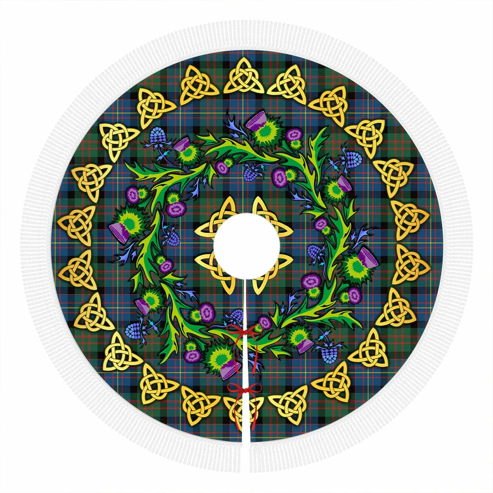 Scottish Cameron of Erracht Ancient Tartan Thistle Celtic Knot Christmas Tree Skirt - Image 4