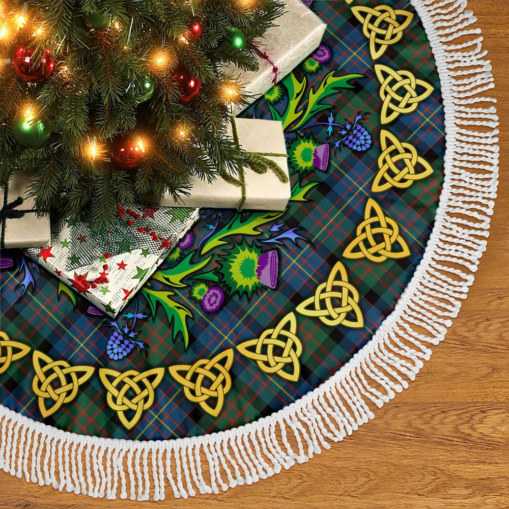 Scottish Cameron of Erracht Ancient Tartan Thistle Celtic Knot Christmas Tree Skirt - Image 5