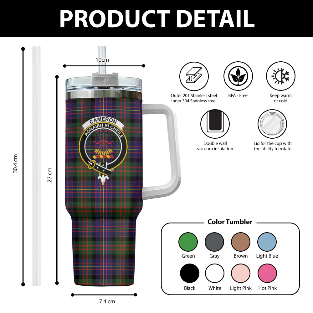 Scottish Cameron of Erracht Modern Clan Badge Tartan 40oz Tumbler - Image 2