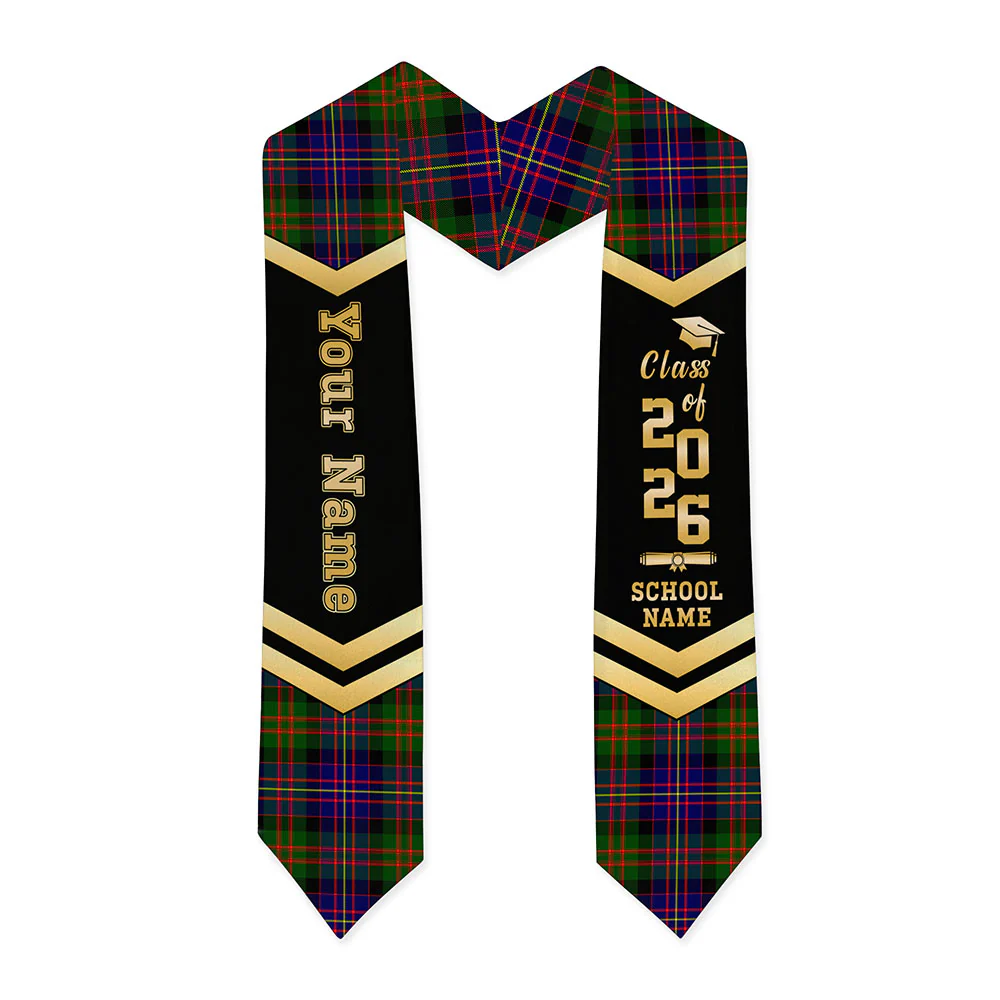 Scottish Cameron of Erracht Modern Clan Badge Tartan Graduation Stole Black Gold Honor - Image 3