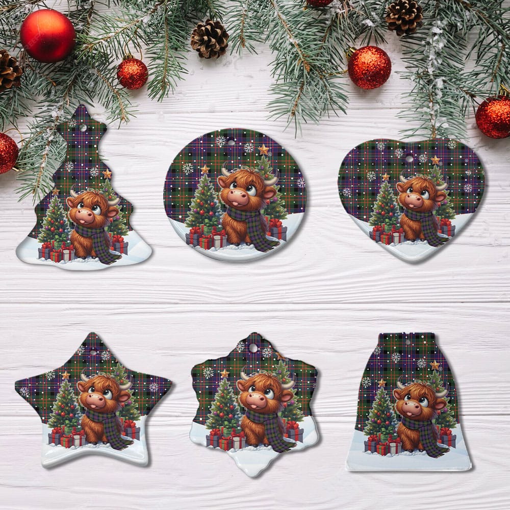 Scottish Cameron of Erracht Modern Tartan Ceramic Ornament Cute Highland Cow Christmas