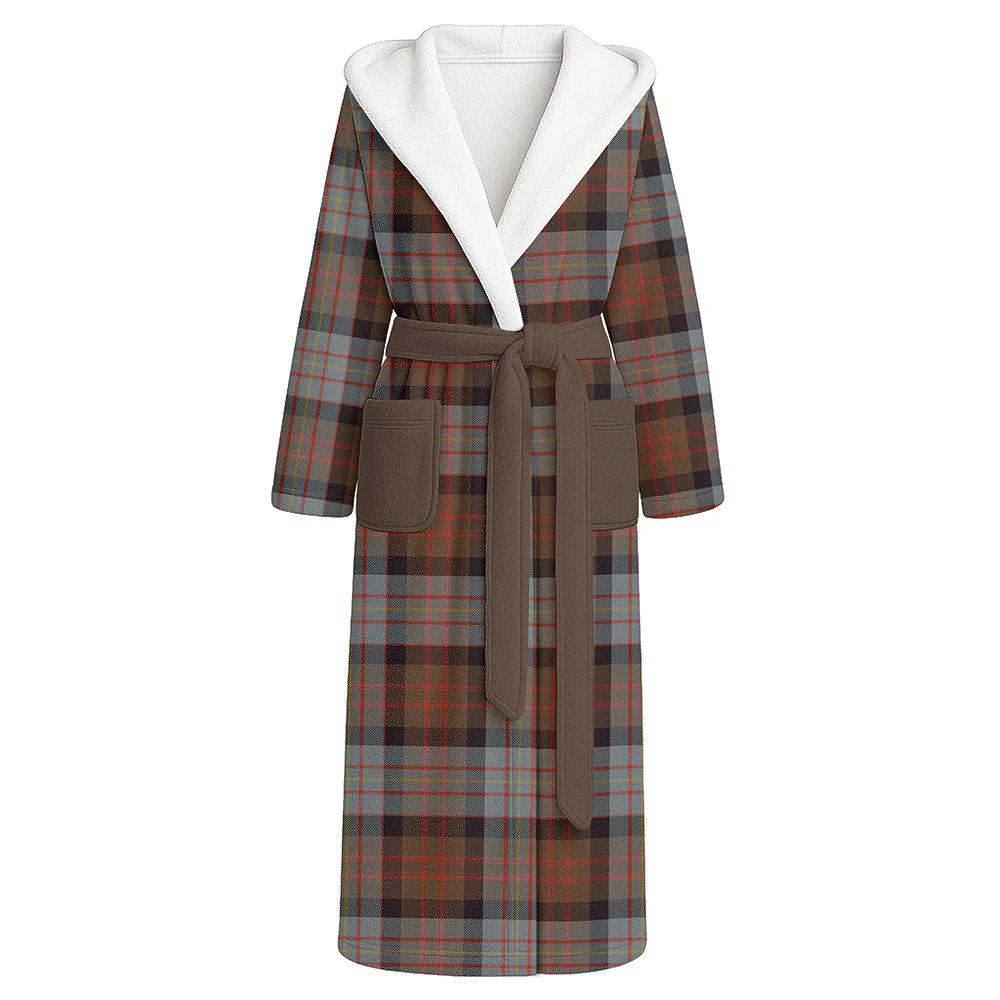 Scottish Cameron of Erracht Weathered Clan Badge Tartan Flannel Hooded Bathrobe