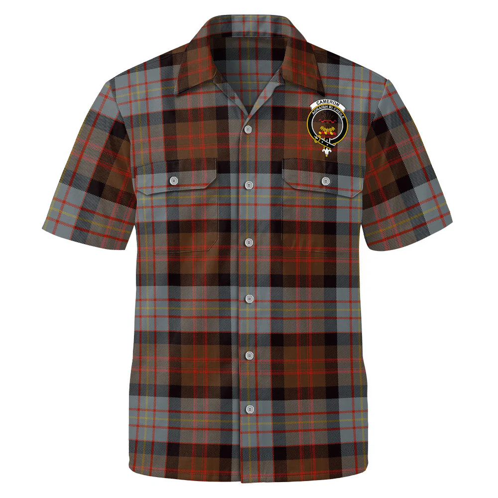 Scottish Cameron of Erracht Weathered Clan Badge Tartan Short Sleeve Work Shirt - Image 2