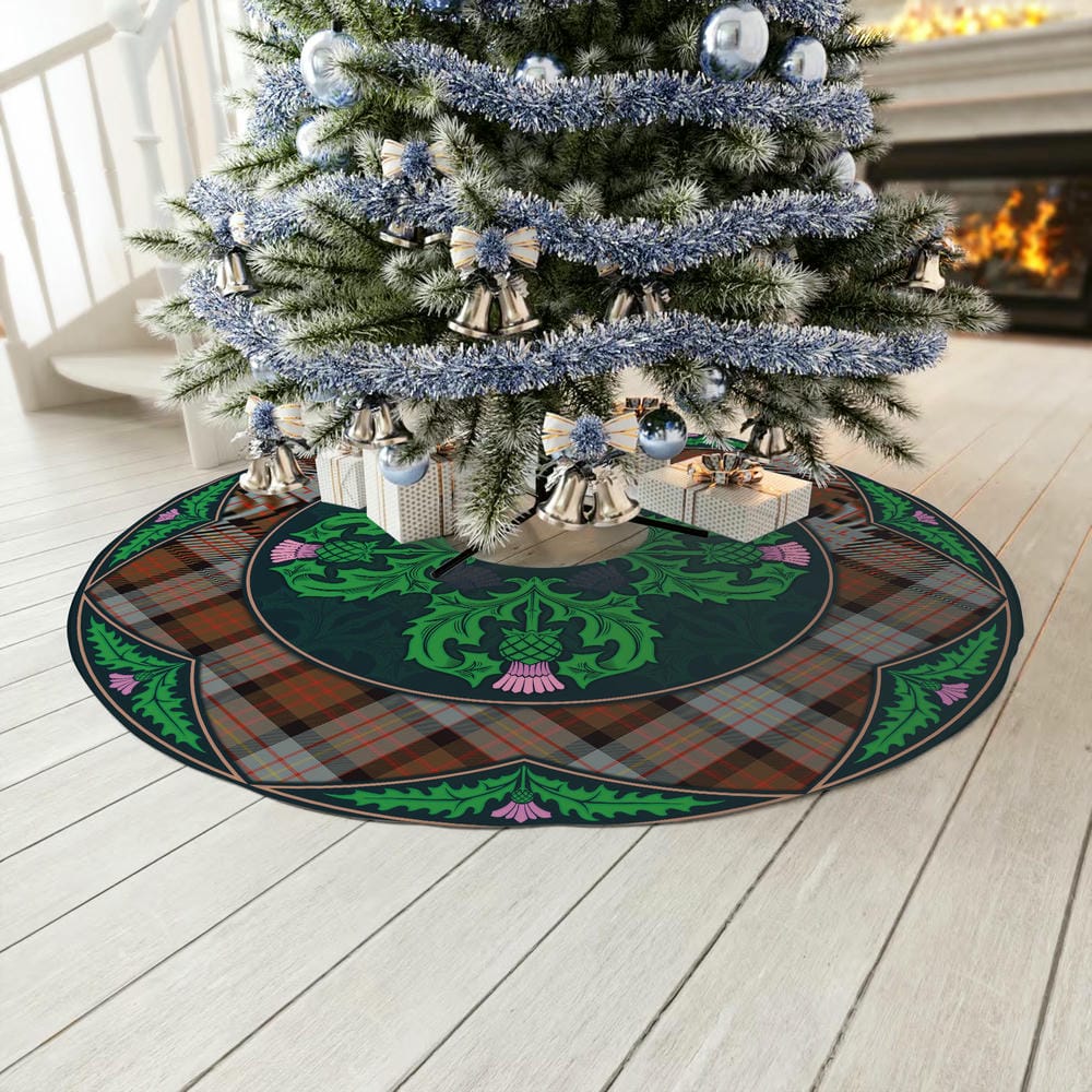 Scottish Cameron of Erracht Weathered Tartan Christmas Tree Skirt Old Scottish Thistle Flower - Image 3