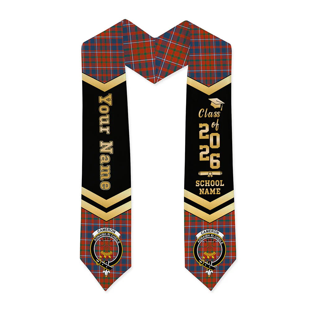 Scottish Cameron of Lochiel Ancient Clan Badge Tartan Graduation Stole Black Gold Honor