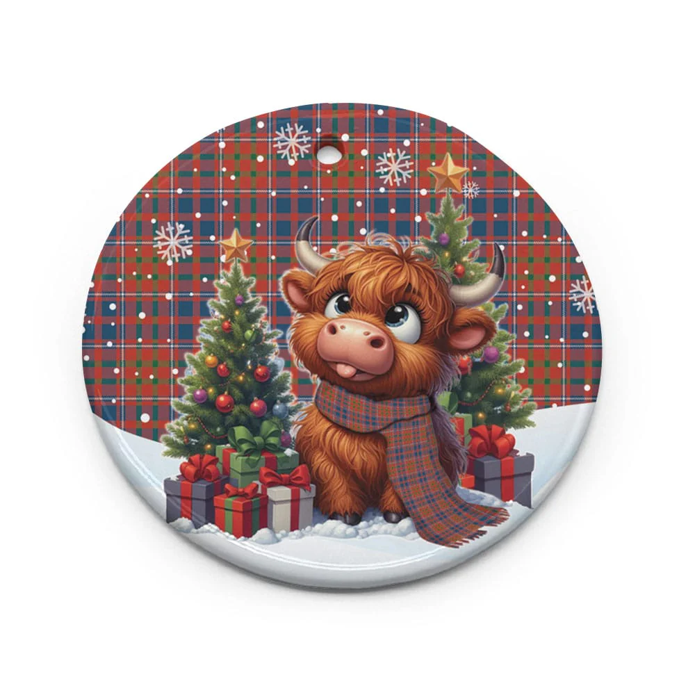 Scottish Cameron of Lochiel Ancient Tartan Ceramic Ornament Cute Highland Cow Christmas - Image 2