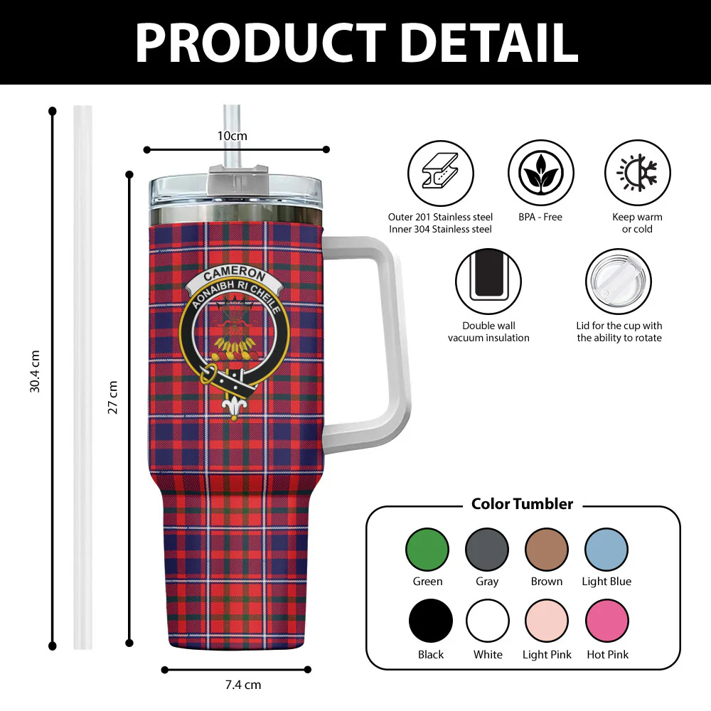 Scottish Cameron of Lochiel Modern Clan Badge Tartan 40oz Tumbler - Image 2