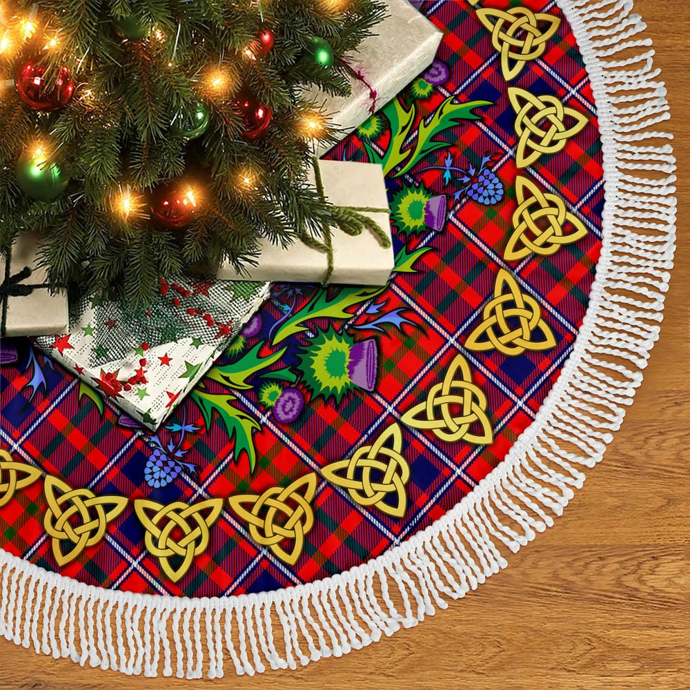 Scottish Cameron of Lochiel Modern Tartan Thistle Celtic Knot Christmas Tree Skirt - Image 5