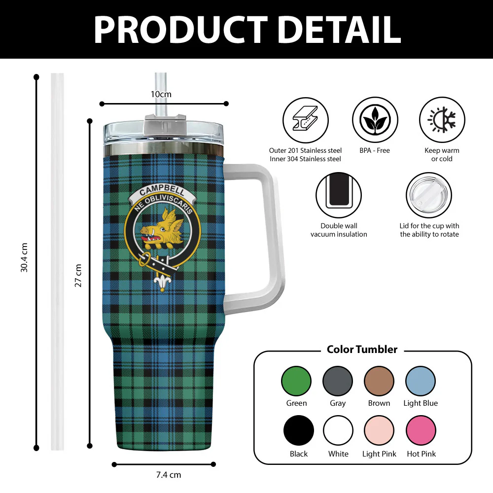 Scottish Campbell Ancient 01 Clan Badge Tartan 40oz Tumbler - Image 2