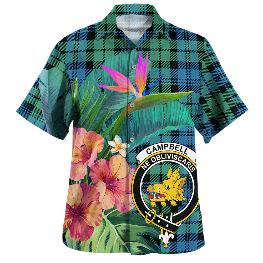 Scottish Campbell Ancient 01 Clan Badge Tartan Hawaiian Shirt Bouquet Tropical Style
