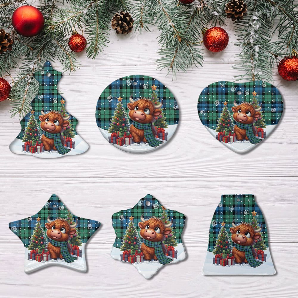 Scottish Campbell Ancient 01 Tartan Ceramic Ornament Cute Highland Cow Christmas