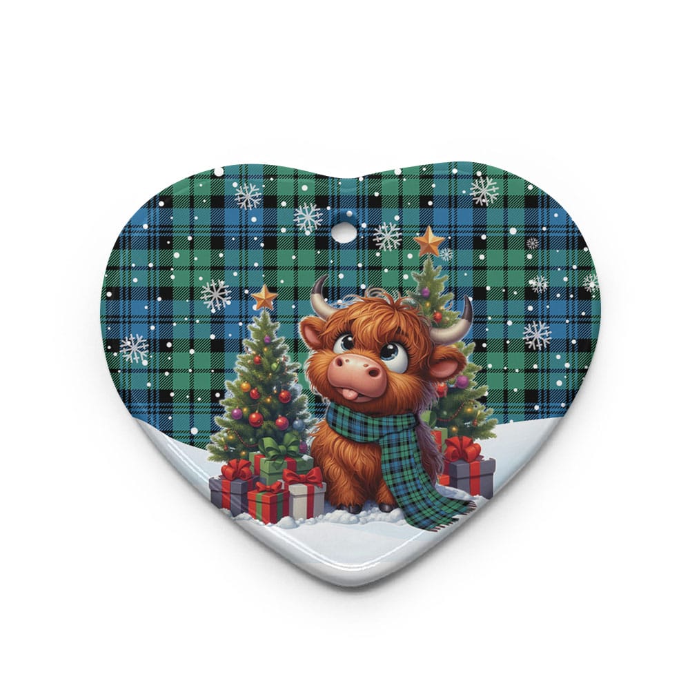 Scottish Campbell Ancient 01 Tartan Ceramic Ornament Cute Highland Cow Christmas - Image 3