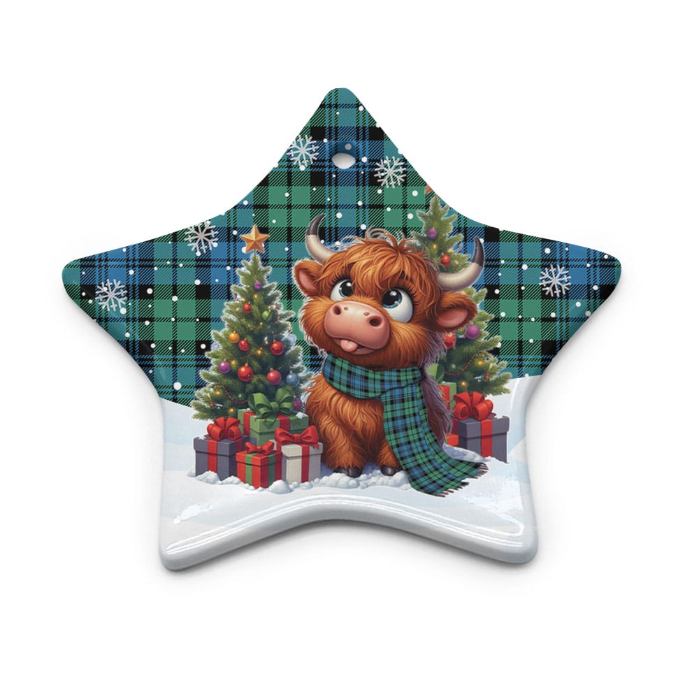 Scottish Campbell Ancient 01 Tartan Ceramic Ornament Cute Highland Cow Christmas - Image 5