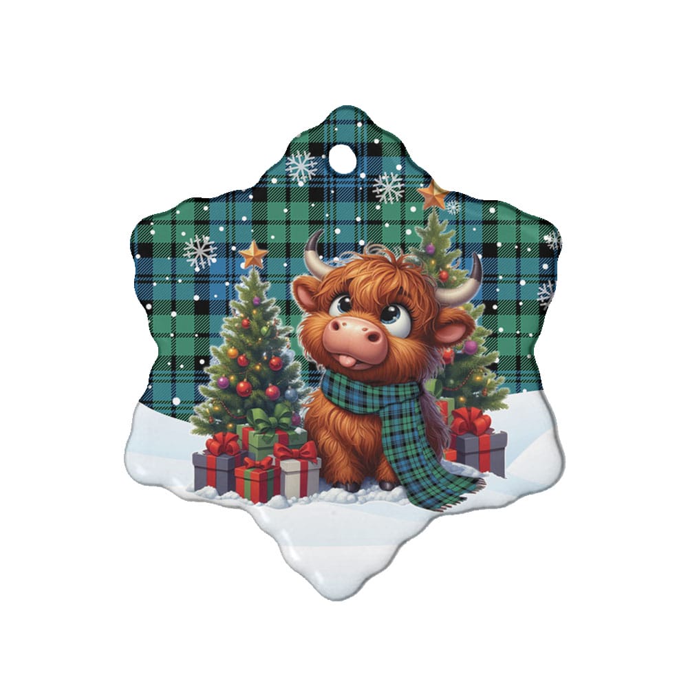 Scottish Campbell Ancient 01 Tartan Ceramic Ornament Cute Highland Cow Christmas - Image 6