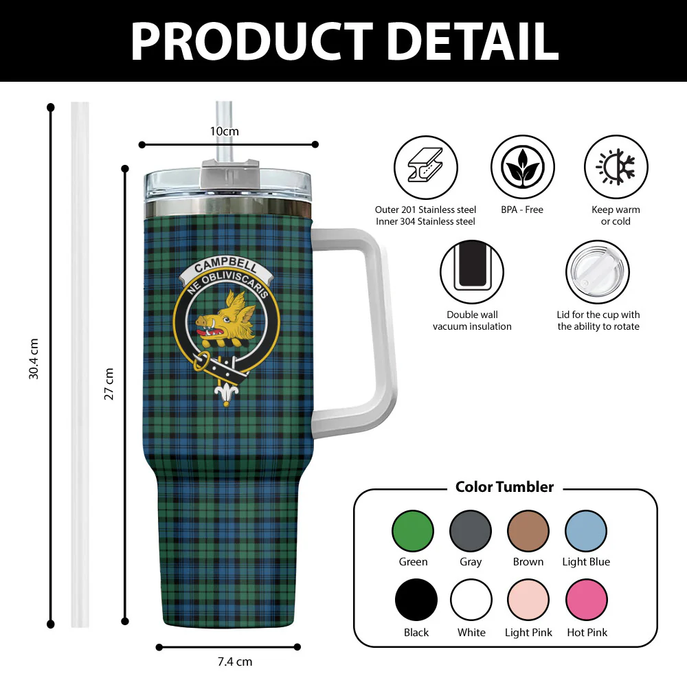 Scottish Campbell Ancient 02 Clan Badge Tartan 40oz Tumbler - Image 2