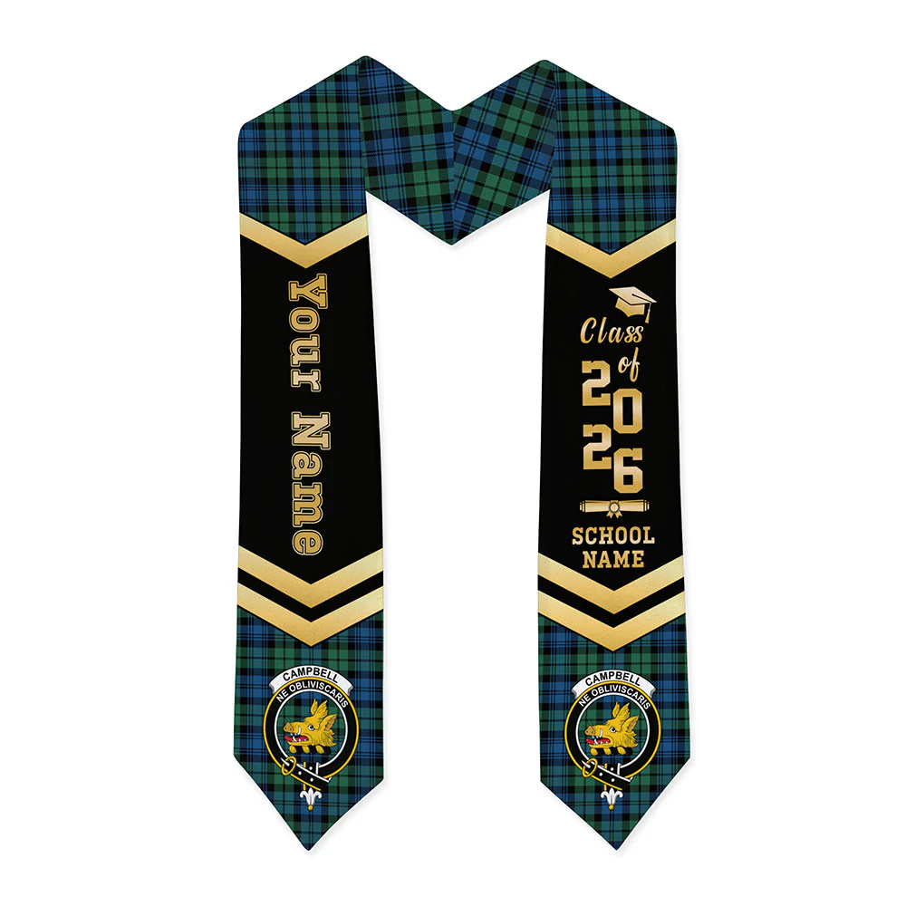 Scottish Campbell Ancient 02 Clan Badge Tartan Graduation Stole Black Gold Honor